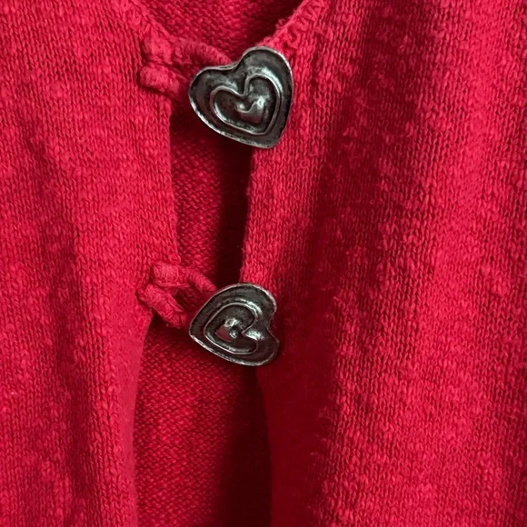 Coldwater Creek Red Heart Button Cardigan — 100% Cotton — Made in USA - Picture 2 of 5